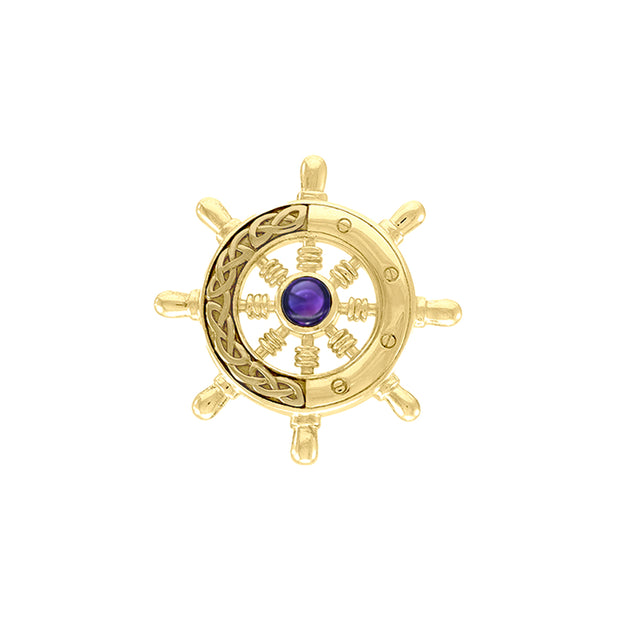 Continuing the sea journey with Celtic ship wheel ~ Solid gold pendant and gemstone GPD069