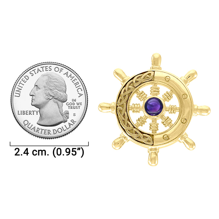 Continuing the sea journey with Celtic ship wheel ~ Solid gold pendant and gemstone GPD069