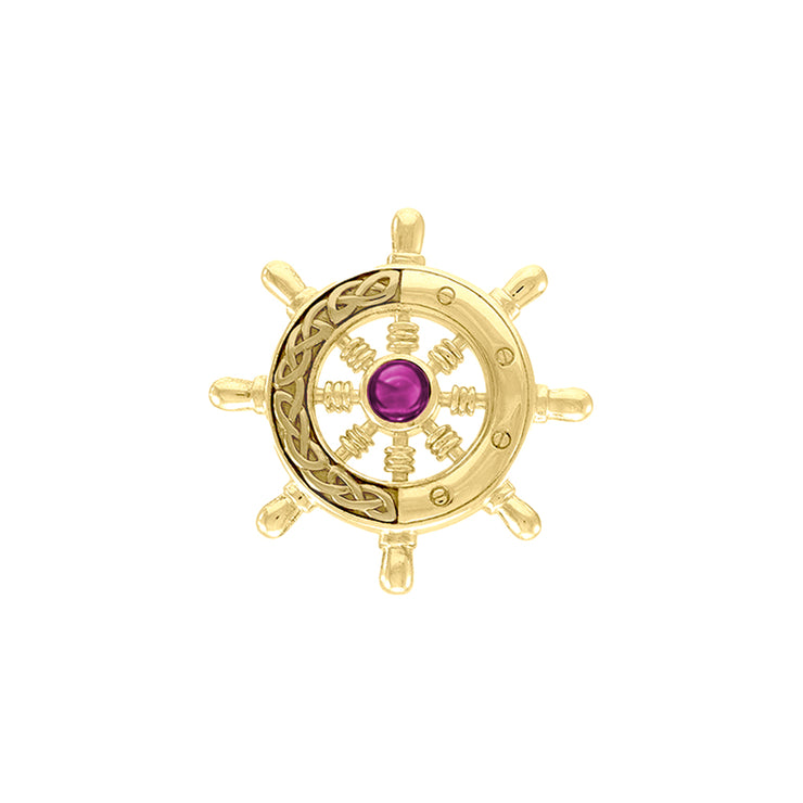 Continuing the sea journey with Celtic ship wheel ~ Solid gold pendant and gemstone GPD069