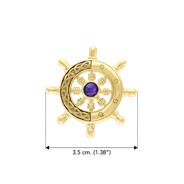 Continuing the sea journey with Celtic ship wheel ~ Solid gold pendant and gemstone GPD069