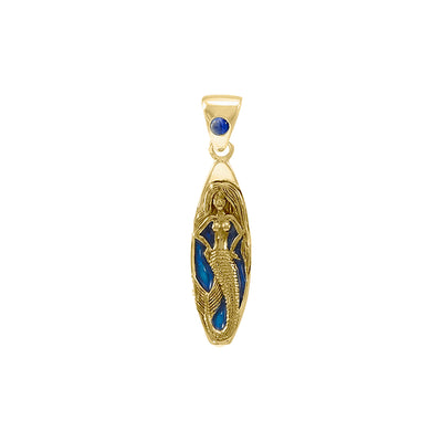 Mermaid Surfboard Solid Gold Pendant with Enamel and Gemstone GPD077