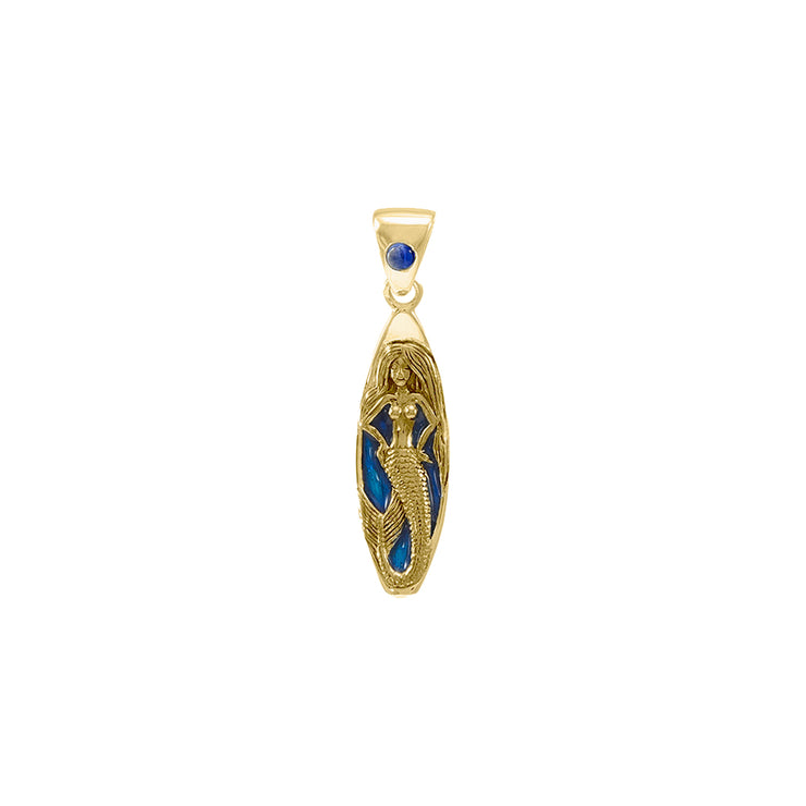 Mermaid Surfboard Solid Gold Pendant with Enamel and Gemstone GPD077