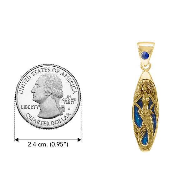 Mermaid Surfboard Solid Gold Pendant with Enamel and Gemstone GPD077