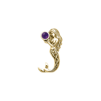 Gentle melody of the Celtic Mermaid Under the Sea ~ Solid Gold  Pendant with Gemstone GPD080