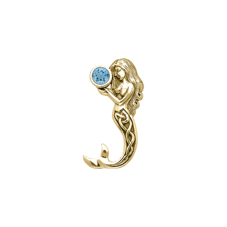 Gentle melody of the Celtic Mermaid Under the Sea ~ Solid Gold  Pendant with Gemstone GPD080