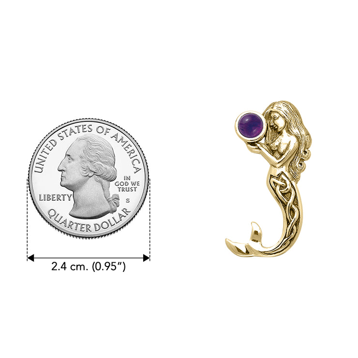 Gentle melody of the Celtic Mermaid Under the Sea ~ Solid Gold  Pendant with Gemstone GPD080