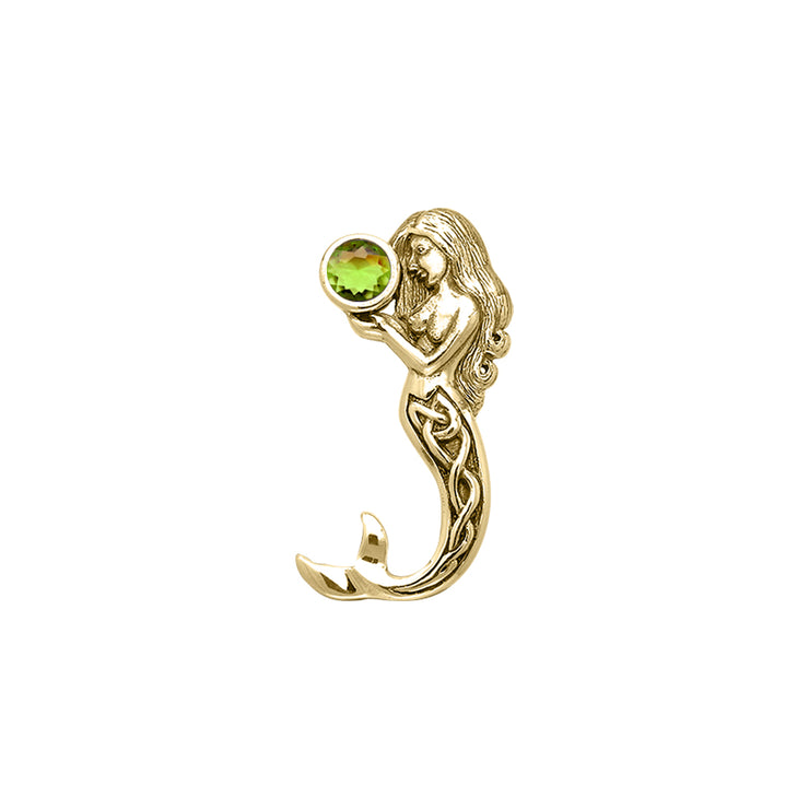 Gentle melody of the Celtic Mermaid Under the Sea ~ Solid Gold  Pendant with Gemstone GPD080