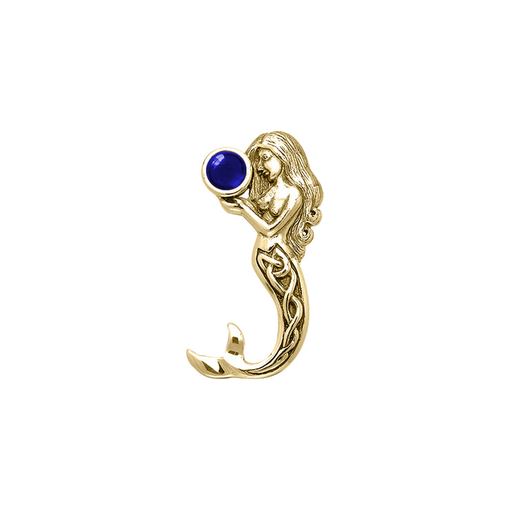 Gentle melody of the Celtic Mermaid Under the Sea ~ Solid Gold  Pendant with Gemstone GPD080