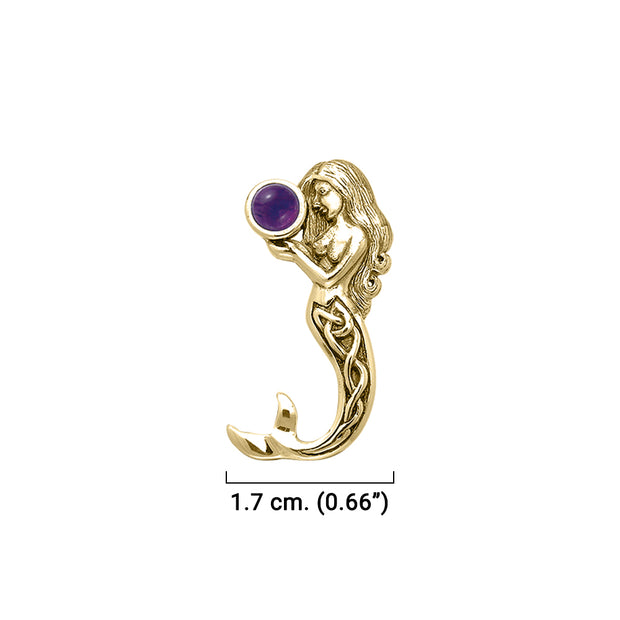 Gentle melody of the Celtic Mermaid Under the Sea ~ Solid Gold  Pendant with Gemstone GPD080