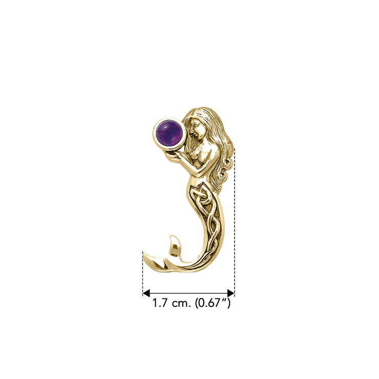 Gentle melody of the Celtic Mermaid Under the Sea ~ Solid Gold  Pendant with Gemstone GPD080