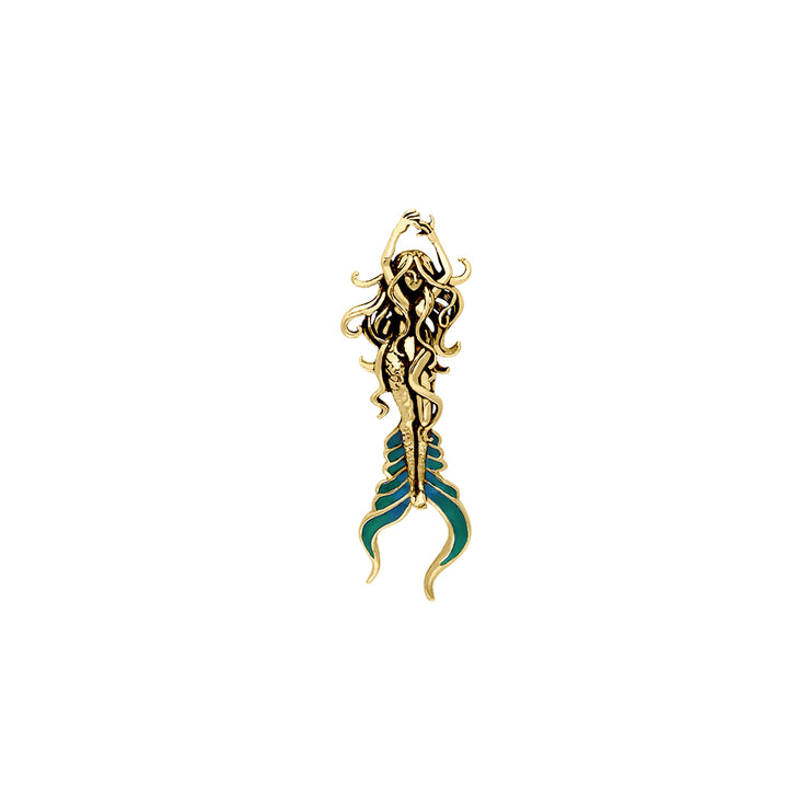 Atlantis Mermaid Solid Gold with Blue Green Enamel Pendant By Selina Fenech GPD278