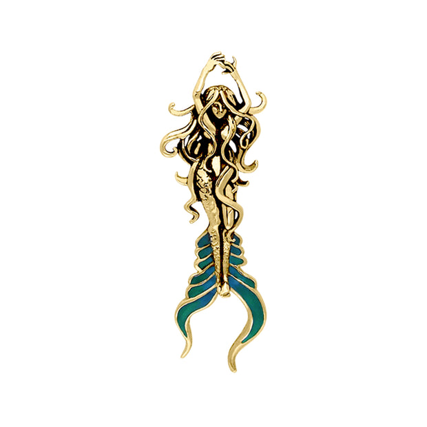 Atlantis Mermaid Solid Gold with Blue Green Enamel Pendant By Selina Fenech GPD278