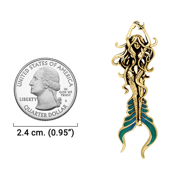 Atlantis Mermaid Solid Gold with Blue Green Enamel Pendant By Selina Fenech GPD278