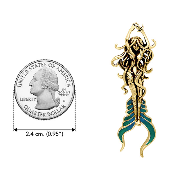 Atlantis Mermaid Solid Gold with Blue Green Enamel Pendant By Selina Fenech GPD278