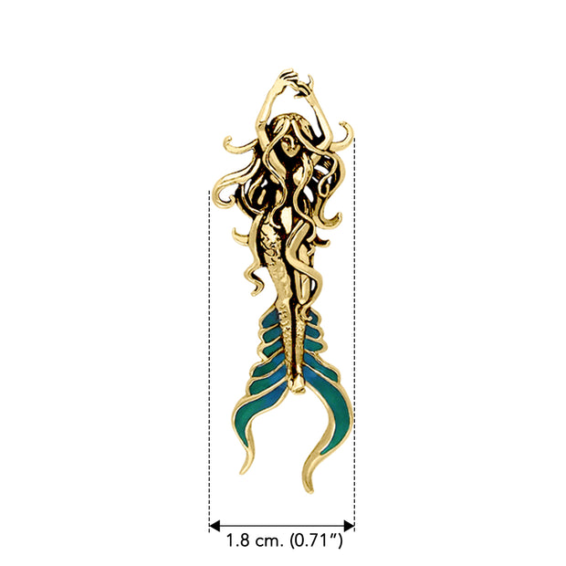 Atlantis Mermaid Solid Gold with Blue Green Enamel Pendant By Selina Fenech GPD278