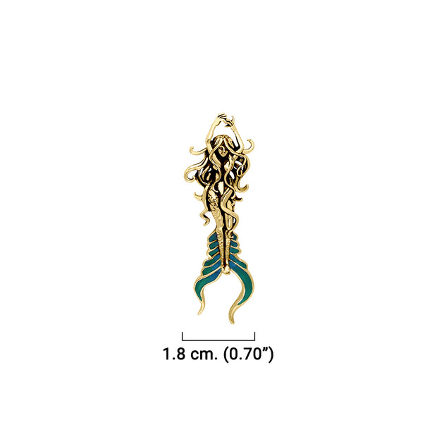 Atlantis Mermaid Solid Gold with Blue Green Enamel Pendant By Selina Fenech GPD278