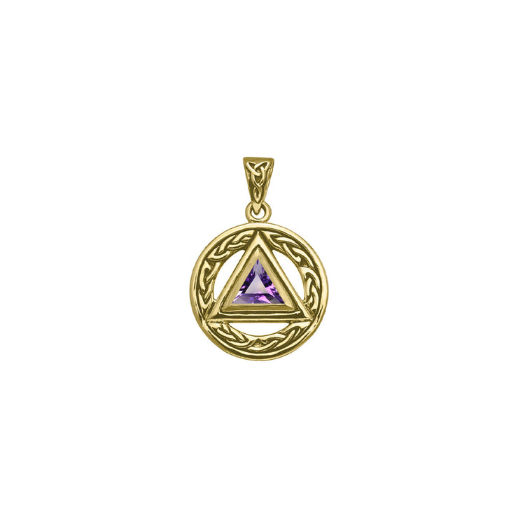 Celtic AA Symbol Solid Yellow Gold Pendant with Gemstone GPD326