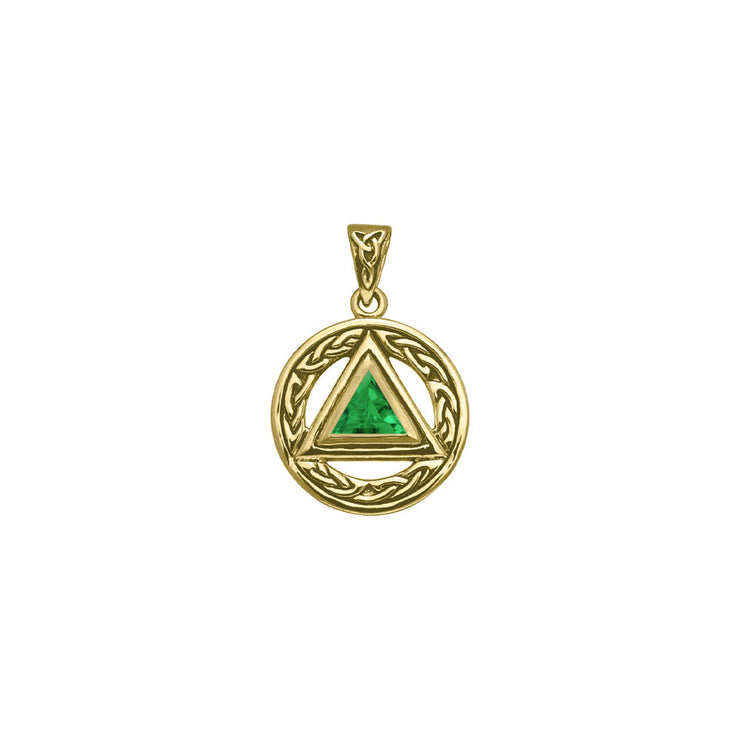 Celtic AA Symbol Solid Yellow Gold Pendant with Gemstone GPD326