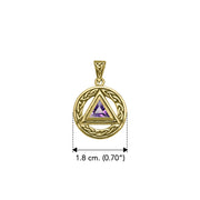 Celtic AA Symbol Solid Yellow Gold Pendant with Gemstone GPD326