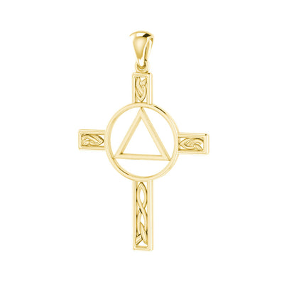 Celtic Knotwork Cross with AA Recovery Solid Gold Pendant GPD327