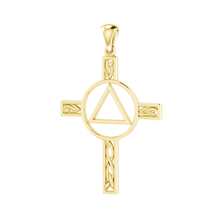 Celtic Knotwork Cross with AA Recovery Solid Gold Pendant GPD327