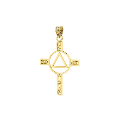 Celtic Knotwork Cross with AA Recovery Solid Gold Pendant GPD327
