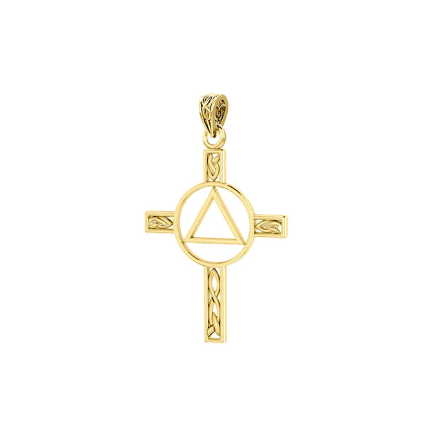 Celtic Knotwork Cross with AA Recovery Solid Gold Pendant GPD327