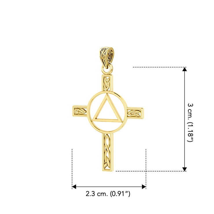 Celtic Knotwork Cross with AA Recovery Solid Gold Pendant GPD327