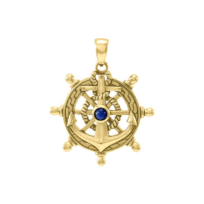 Anchor and Ship Wheel with Gemstone Solid Gold Pendant GPD4050