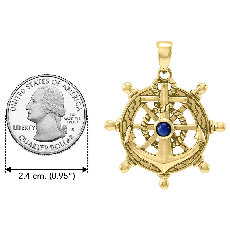 Anchor and Ship Wheel with Gemstone Solid Gold Pendant GPD4050