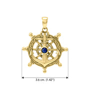 Anchor and Ship Wheel with Gemstone Solid Gold Pendant GPD4050