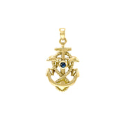 Anchor with Rope and Dolphin Solid Gold Pendant with gemstone GPD4051