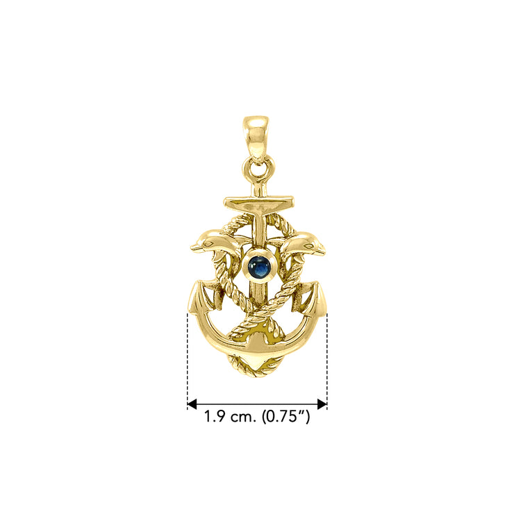 Anchor with Rope and Dolphin Solid Gold Pendant with gemstone GPD4051