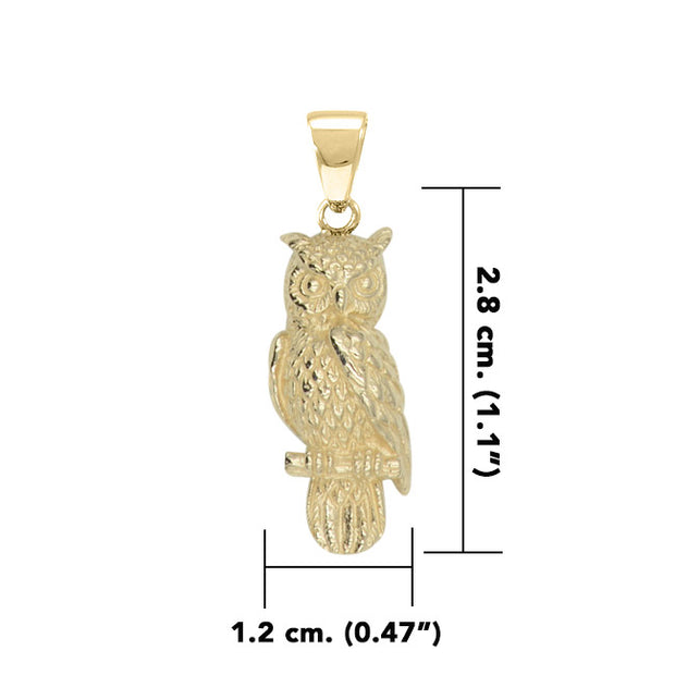 The Horned Owl 3-Dimensional Solid Gold Pendant GPD4586