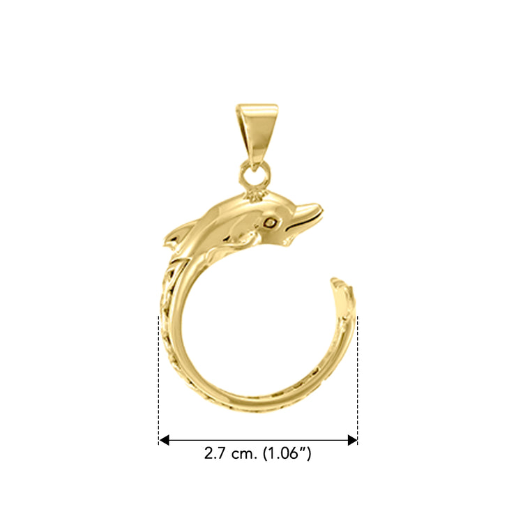 Celtic Accent Dolphin Solid Gold Wrap Pendant GPD4839