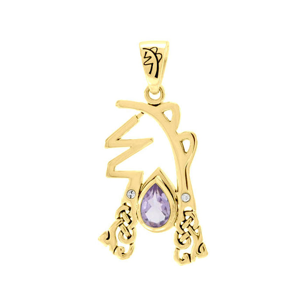 Sei Hei Ki Symbol from Reiki Collection Solid Gold Pendant with Gemstone GPD4922