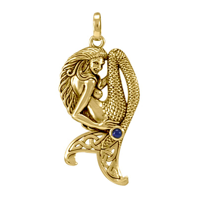 Mermaid with Celtic Knot Tail and Gemstone Solid Gold Pendant GPD4939