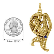 Mermaid with Celtic Knot Tail and Gemstone Solid Gold Pendant GPD4939