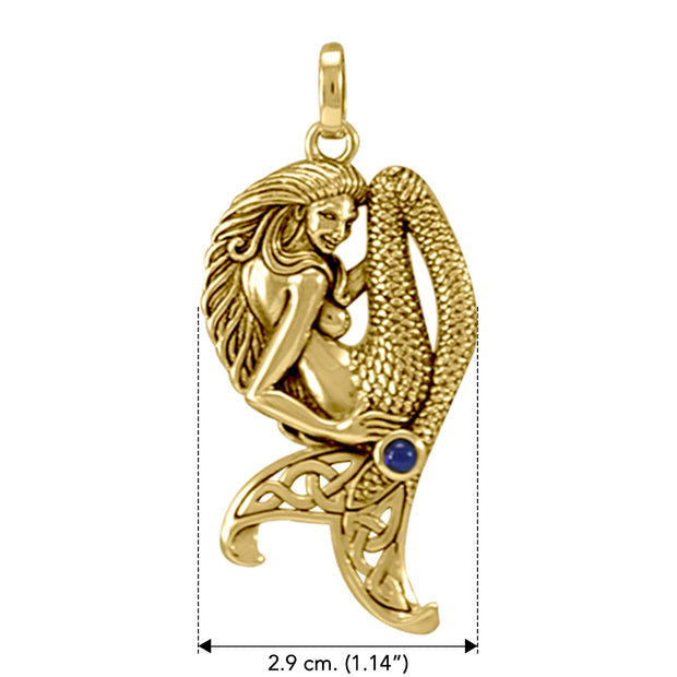 Mermaid with Celtic Knot Tail and Gemstone Solid Gold Pendant GPD4939