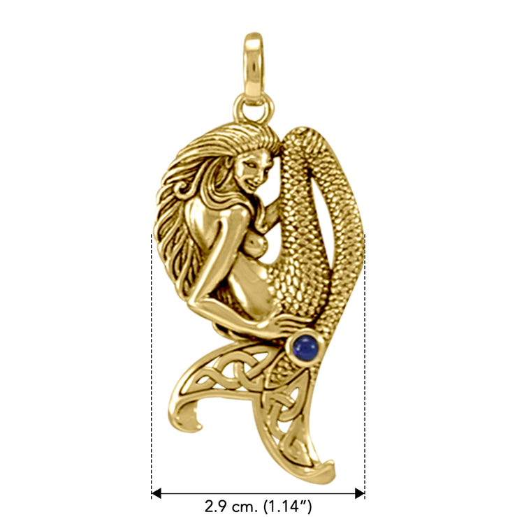 Mermaid with Celtic Knot Tail and Gemstone Solid Gold Pendant GPD4939