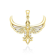 Phoenix with Fleur De Lis Solid Gold Pendant GPD5089