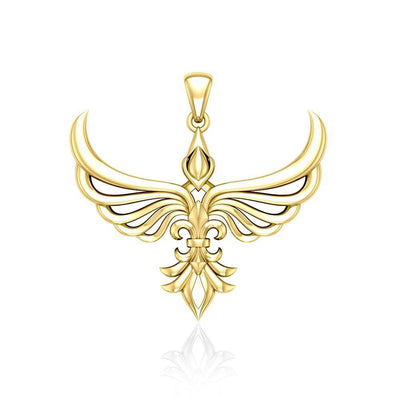 Phoenix with Fleur De Lis Solid Gold Pendant GPD5089