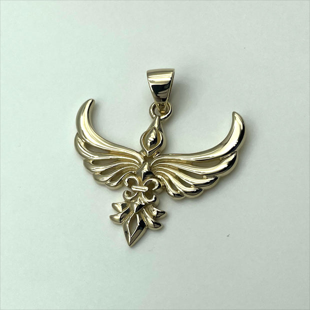 Phoenix with Fleur De Lis Solid Gold Pendant GPD5089