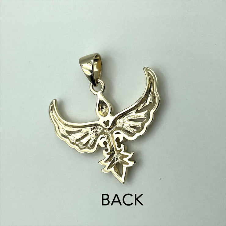 Phoenix with Fleur De Lis Solid Gold Pendant GPD5089