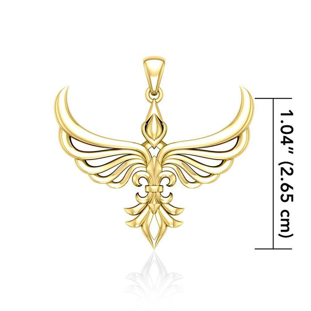 Phoenix with Fleur De Lis Solid Gold Pendant GPD5089