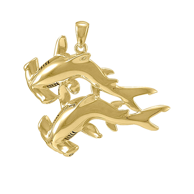 Double Hammerhead Shark Solid Gold Pendant GPD5202