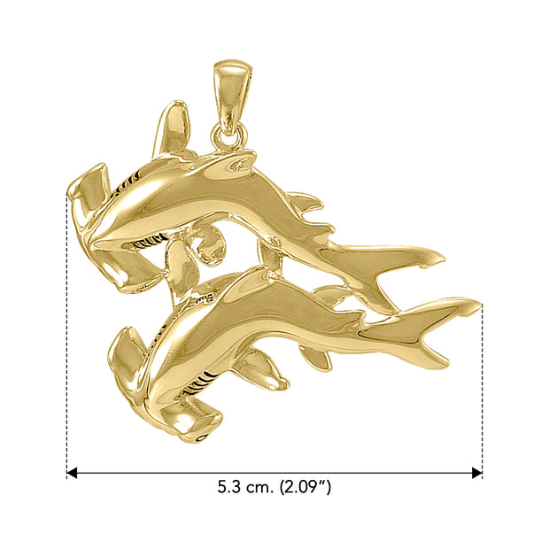 Double Hammerhead Shark Solid Gold Pendant GPD5202