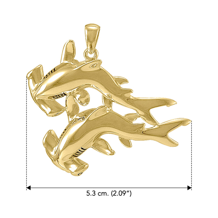 Double Hammerhead Shark Solid Gold Pendant GPD5202