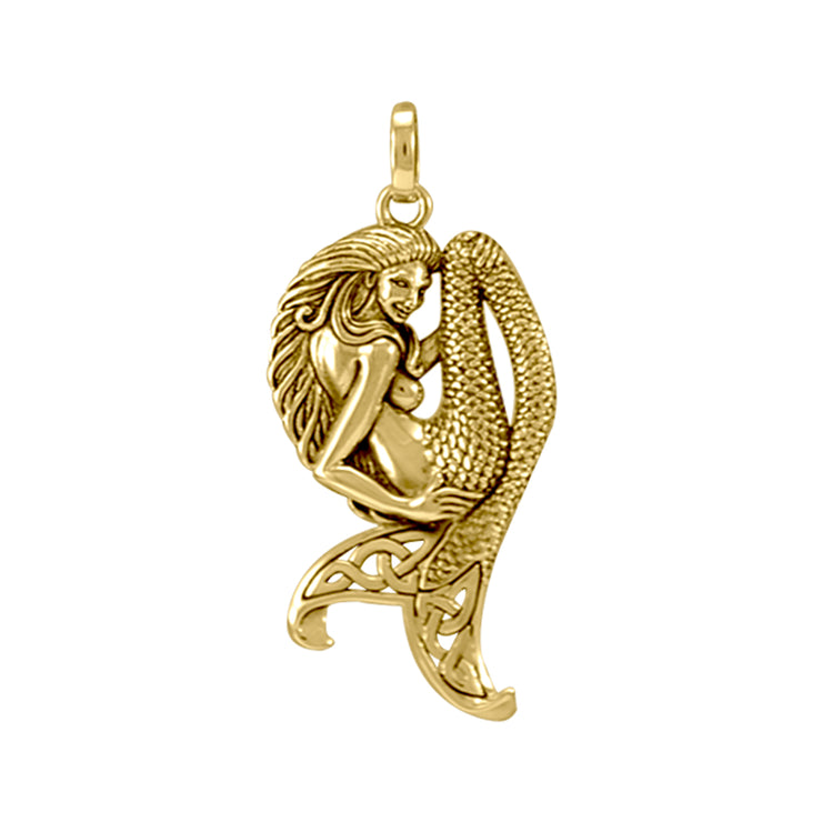 Celtic Mermaid Goddess Solid Gold Pendant GPD5256