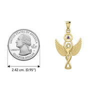 Solid Yellow Gold Winged Goddess Pendant With Inlaid Recovery Symbol GPD5321